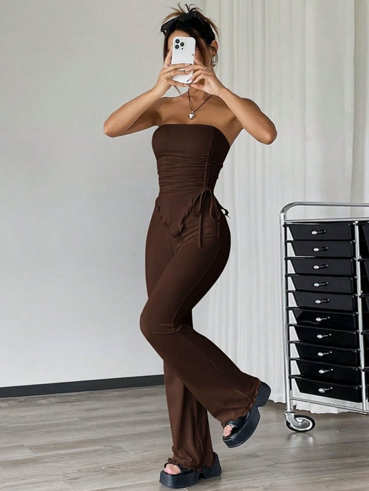 Women’s Strapless Top and Wide Leg Pants Two-Piece Set