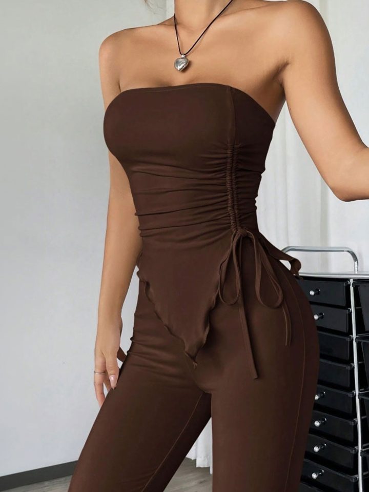 Women’s Strapless Top and Wide Leg Pants Two-Piece Set
