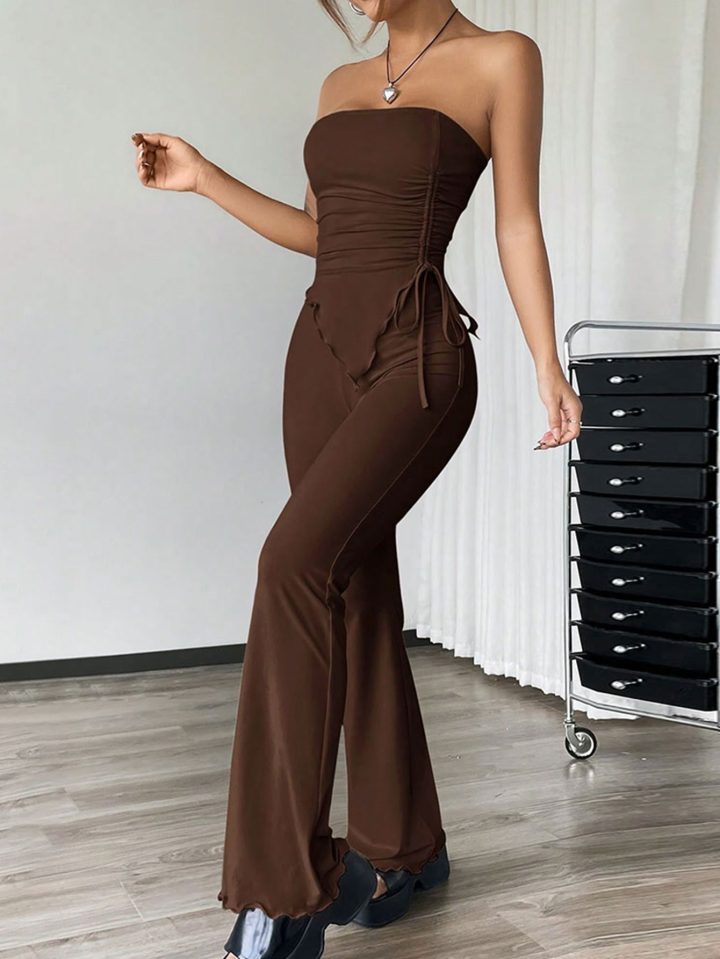 Women’s Strapless Top and Wide Leg Pants Two-Piece Set