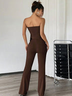 Women’s Strapless Top and Wide Leg Pants Two-Piece Set