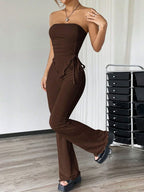 Women’s Strapless Top and Wide Leg Pants Two-Piece Set