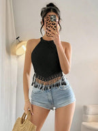 Women’s Fringe Trim Slim Fit Crop Tank Top