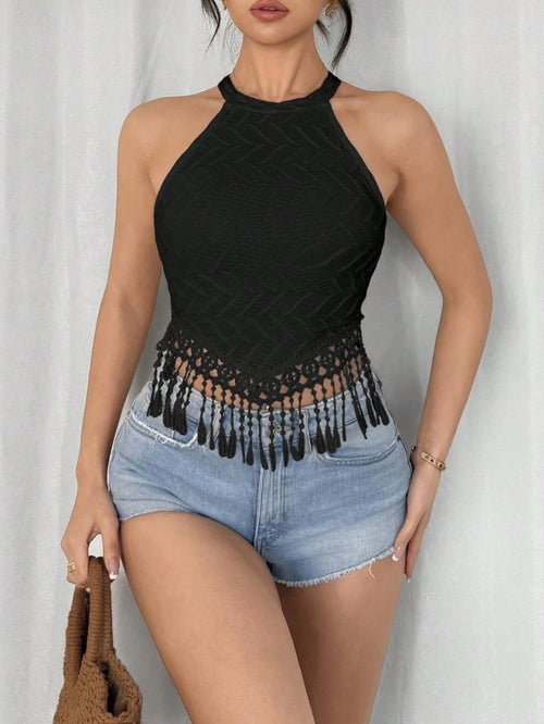 Women’s Fringe Trim Slim Fit Crop Tank Top