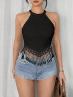 Women’s Fringe Trim Slim Fit Crop Tank Top